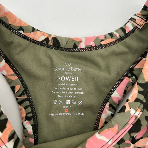 SWEATY BETTY Green Pink Floral Power Frame Racerback Workout Sports Bra Large - Picture 4 of 5